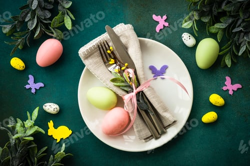 Preview: Easter table setting, Easter food background.