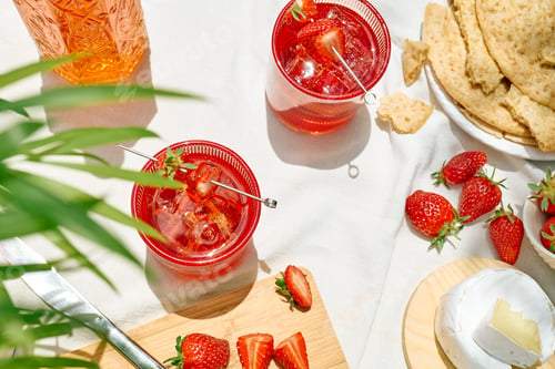 Preview: Cozy spring or summer breakfast or brunch outside on the table.