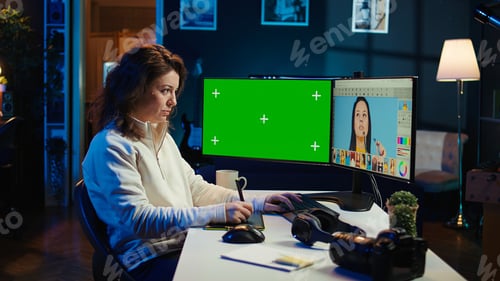 Preview: Freelancer browsing images on mockup PC, using graphic tablet