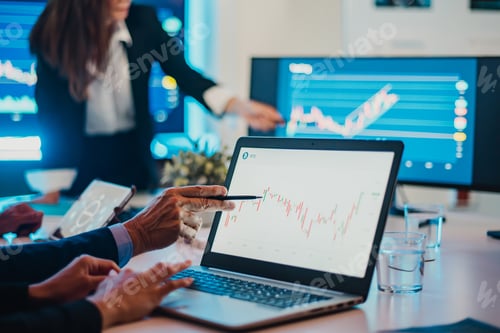 Preview: Crop businesspeople analyzing graph during meeting