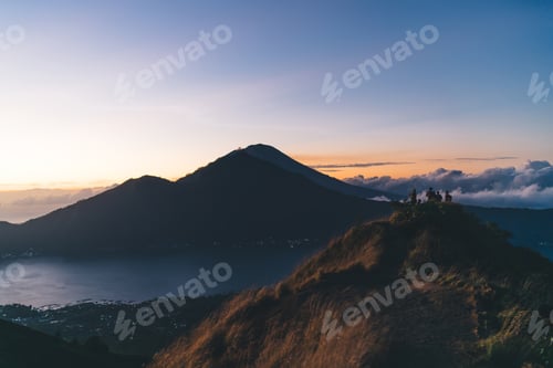 Preview: Unrecognizable hikers on trekking trip to Mount Batur volcano