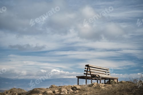 Preview: Benches on a mountainside on a hiking trail, mountain view