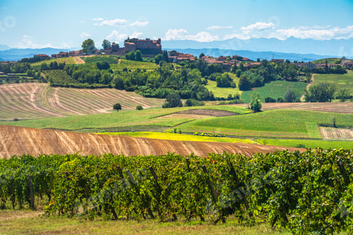 Preview: Montemagno Castle and Village over Monferrato Vineyards, Piedmont, Italy