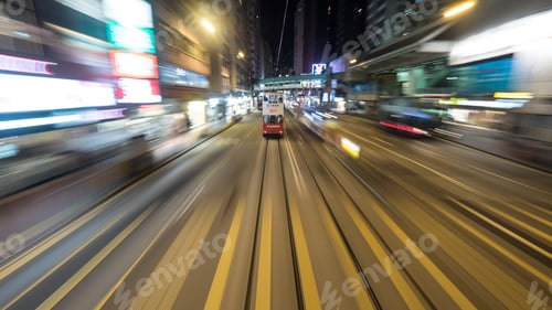 Preview: Double-decker tram on night road of Hong Kong