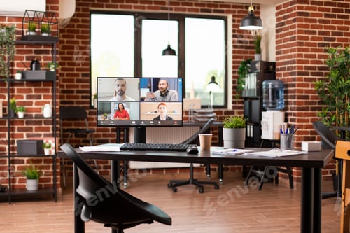 Preview: Ongoing virtual meeting in empty office