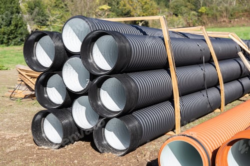 Preview: Pile of Polyethylene drainage pipes