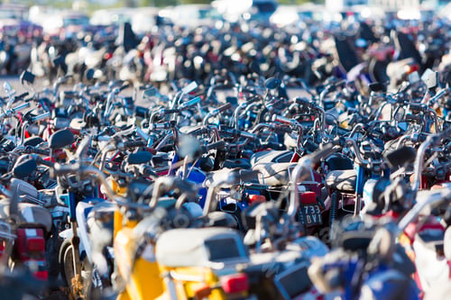 Preview: Large group of motorbikes and scooters in Police parking