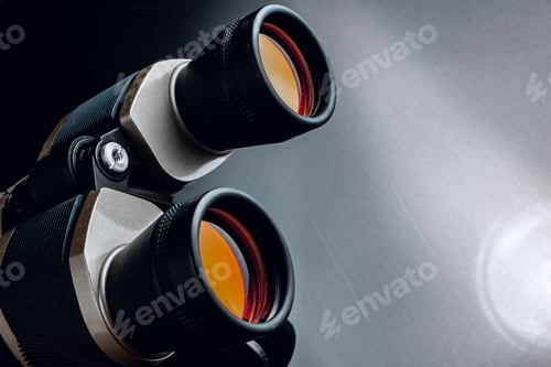 Preview: Military binoculars on black background with reflection