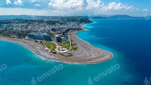 Preview: Rhodes island town Elli beach a popular summer tourist destination, Dodecanese, Aegean, Greece