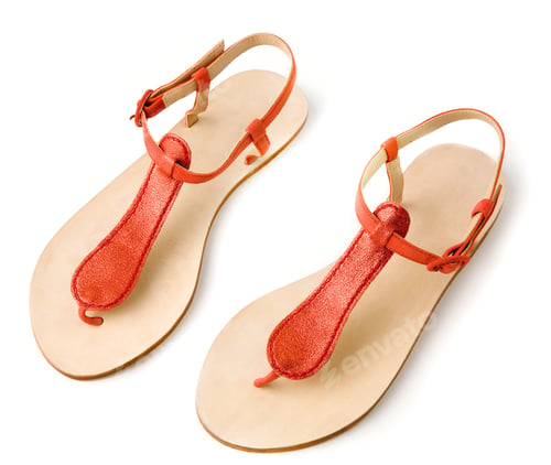 Preview: Red metallized leather flip flop sandals