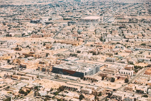 Preview: Aerial View Of Cityscape Of Dubai From Window Of Plane. United Arab Emirates