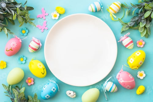 Preview: Easter table setting, Easter food background.