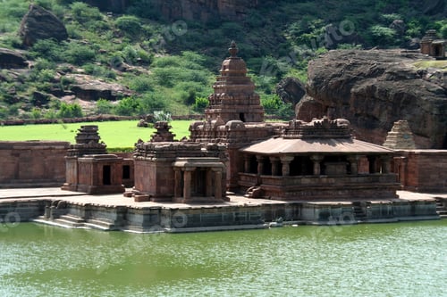 Preview: Group of Bhuthanatha Temples on the Eastern end of the lake at Badami, Karnataka, India, Asia