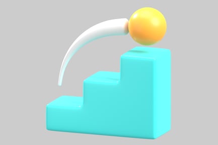 Preview: Abstract graphic with yellow sphere, white curved line and teal object