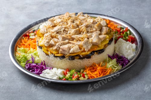 Preview: Turkish cuisine; type of pilaf, pilaf chicken and vegetables, Turkish name; Maklube, tavuklu maklube