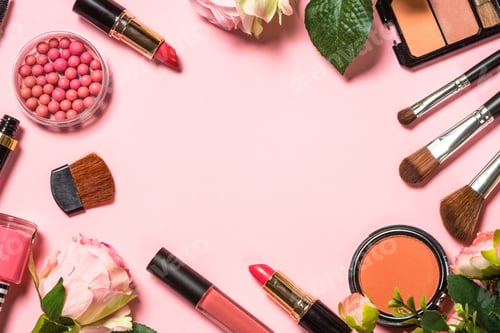 Preview: Makeup professional cosmetics on pink background