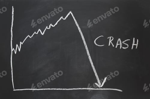 Preview: stock market crash - hand-drawn graph on chalkboard