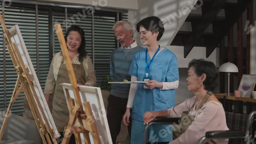 Preview: Group of Asian old women in nursing home Concentrate happy paint canva