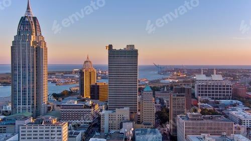 Preview: HDR shot of the downtown Mobile, Alabama skyline at sunset