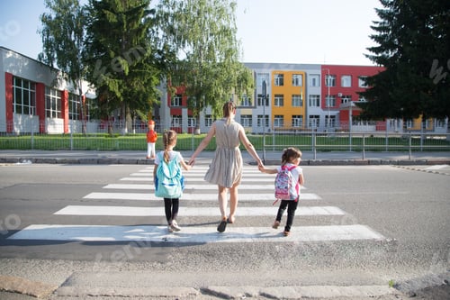 Preview: Back to school education concept with girl kids, elementary students.