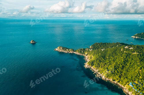 Preview: Aerial View of Tropical Island Coastline and Deep Blue Ocean,Kohtao
