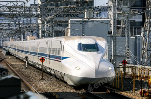 Preview: Japanese shinkansen bullet train standing in railway station
