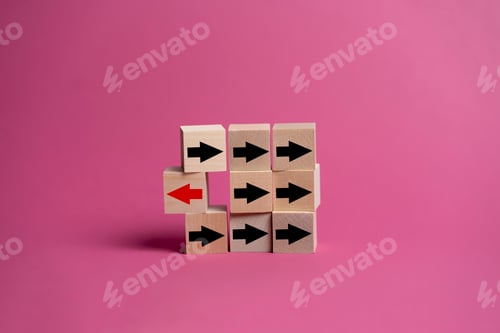 Preview: the nine wooden cubes with arrows, unique concept, arrow change direction