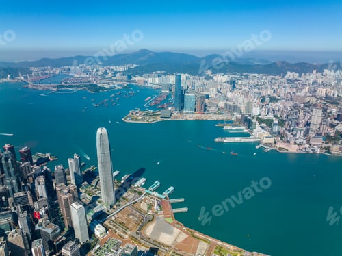 Preview: Hong Kong 08 December 2021: Top view of Hong Kong cityscape