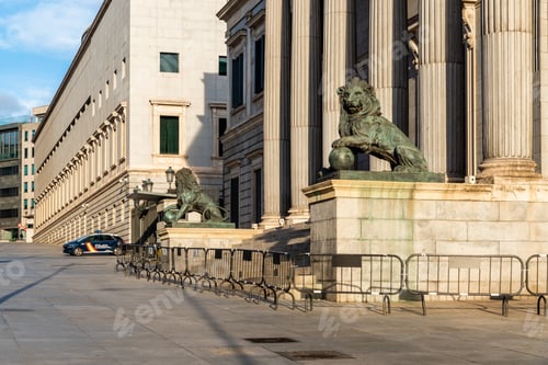 Preview: Congress of Deputies of Spain in Madrid. Exterior view. The Spanish Parliament