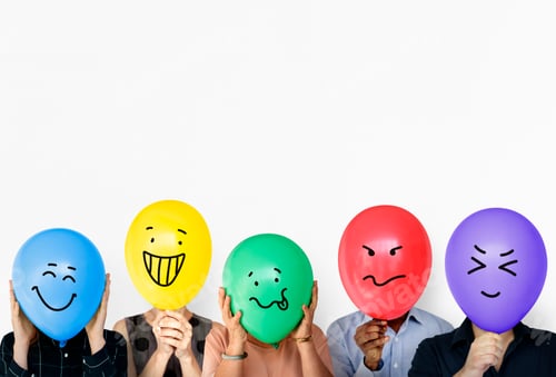 Preview: Group of people holding balloon express their emotion