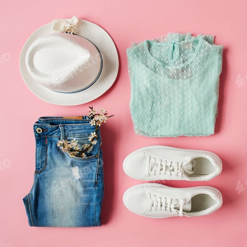 Preview: Flat Lay Shot Of Girls Spring Clothing And Accessories