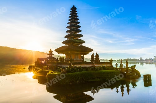 Preview: Pura Ulun Danu Bratan at sunrise, famous temple on the lake, Bedugul, Bali, Indonesia.