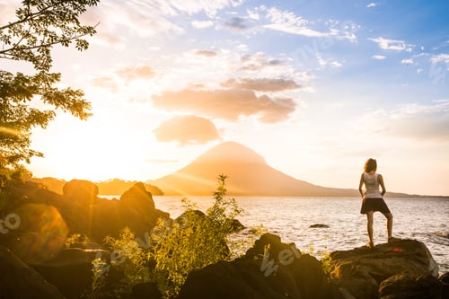 Preview: Anonymous person on tropical background