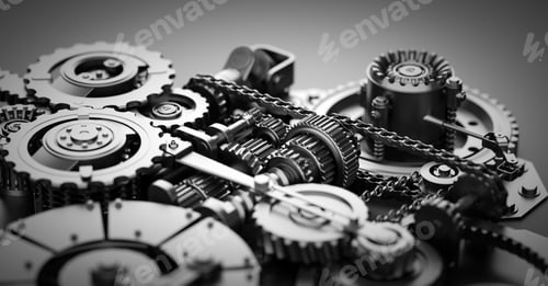 Preview: Gears and cogs mechanism. Industrial machine, engine