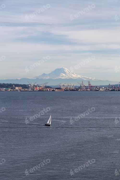 Preview: Sail Boat with Mt Rainier in the background