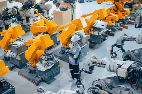 Preview: Engineer staff worker working in large machine assembly plant. employee work counting inventory