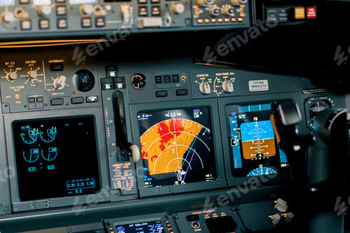 Preview: A detailed shot of the radar control and navigation panel in the cockpit of the Simulator plane