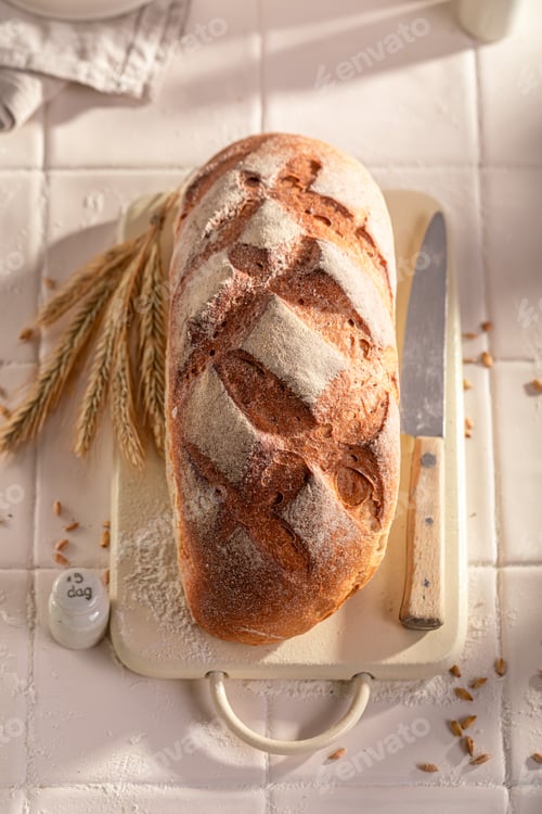 Preview: Rectangular loaf of rye bread baked with barley and rye.