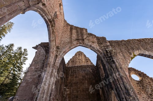 Preview: Low angle shot of the ruins of All Saints' Abbey in the Black Forest, Germany