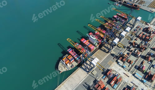 Preview: Aerial top view containers ship cargo business commercial trade logistic and transportation of inter