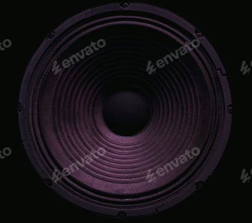 Preview: Closeup of stereo loudspeaker on black background.