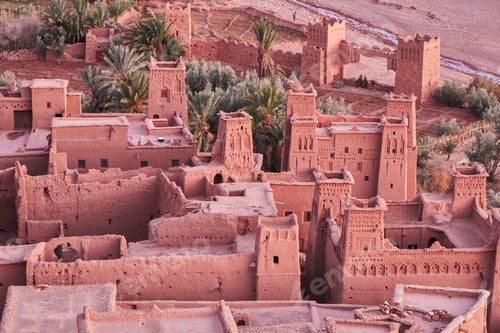 Preview: Ancient city near river in desert and wonderful sky
