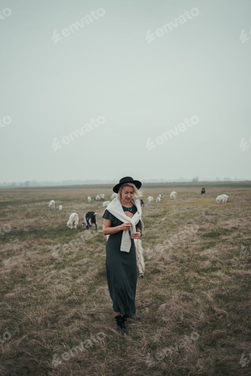 Preview: girl walking on the farm