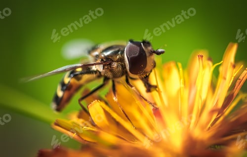 Preview: Wasp collects nectar from flower crepis alpina