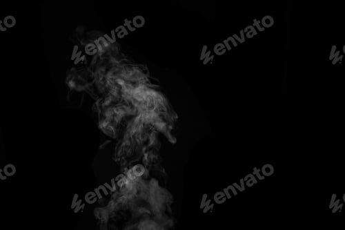 Preview: Fragment of white hot curly steam smoke isolated on a black background. Create mystical photos.