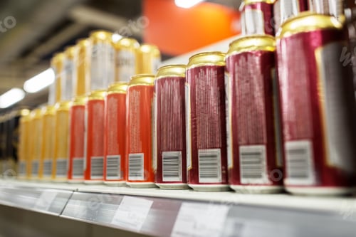 Preview: close up of beer or cider cans at liquor store
