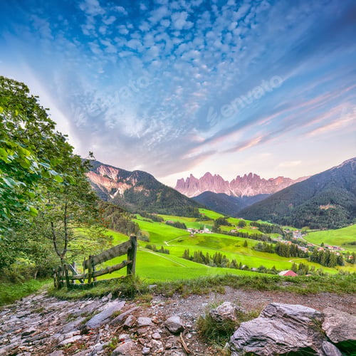 Preview: Fabulous scene of magnificent Santa Maddalena village in Dolomites.