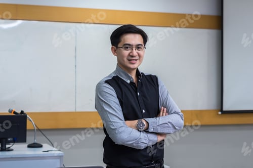 Preview: Portrait of Asian teacher in the classroom, University education concept