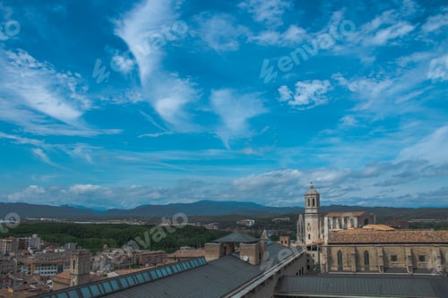 Preview: top view of the old town of Girona. Catalonia. Historical architecture.