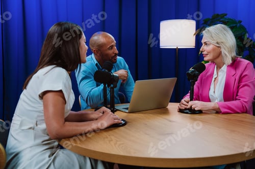 Preview: Group of three hosts is capturing a live audio broadcast
